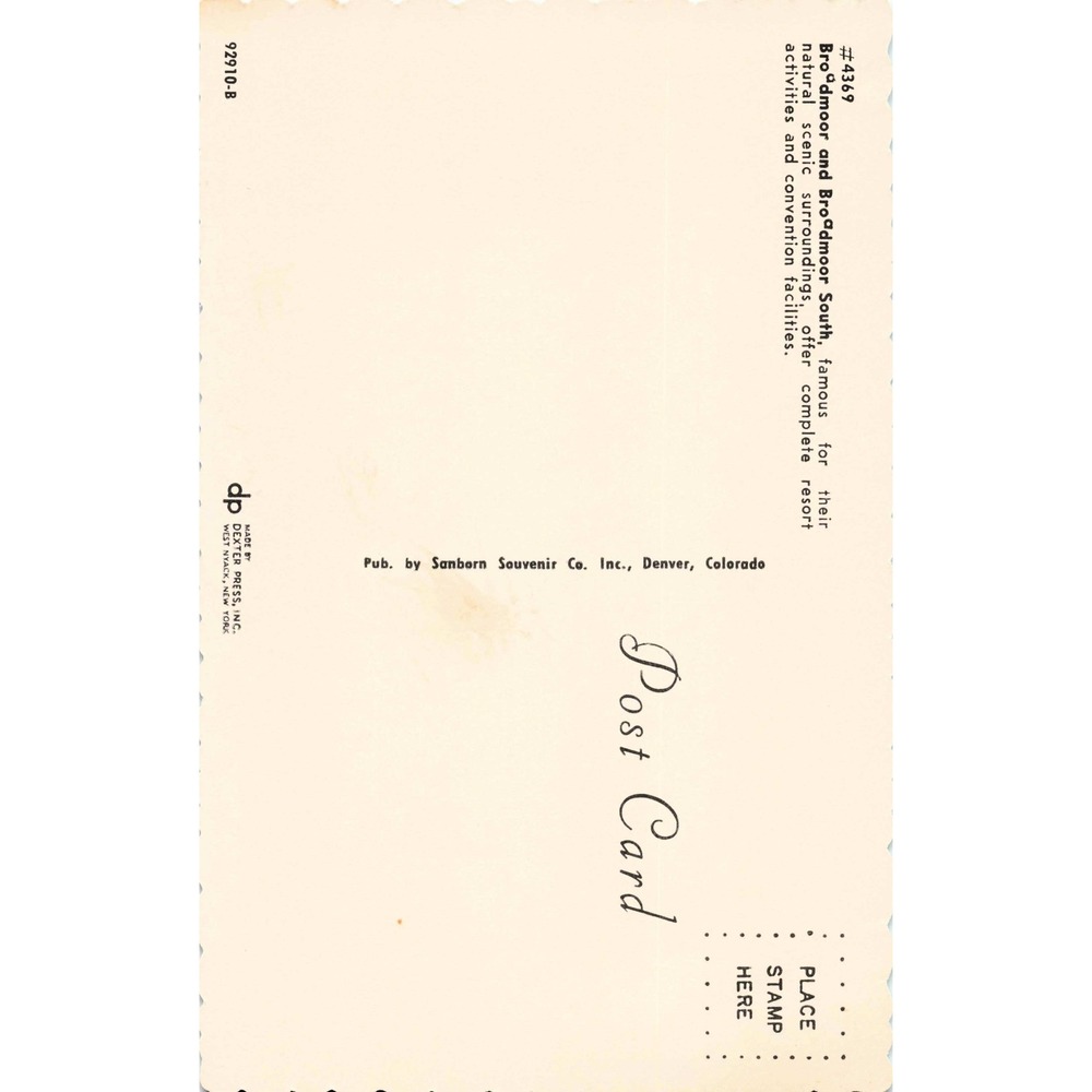 Broadmoor Hotel Colorado Springs CO Chrome Postcard Scalloped Unposted Sanborn - Picture 2 of 2